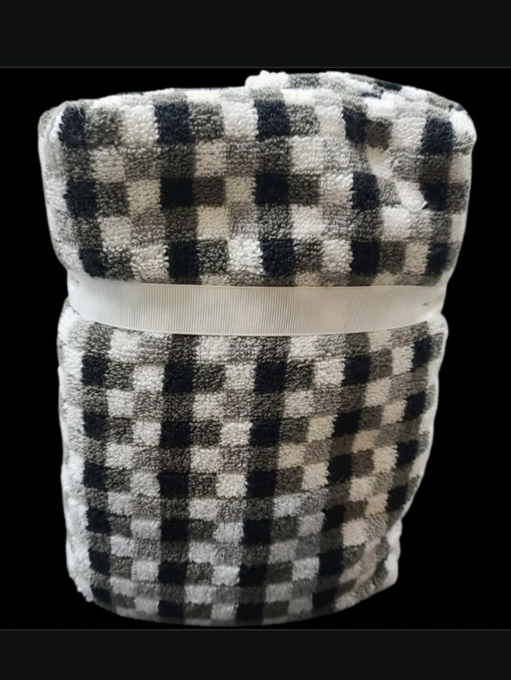 2pc Mind on Design Black White Geo Check Zero Twist Cotton Hand Towel Set NEW